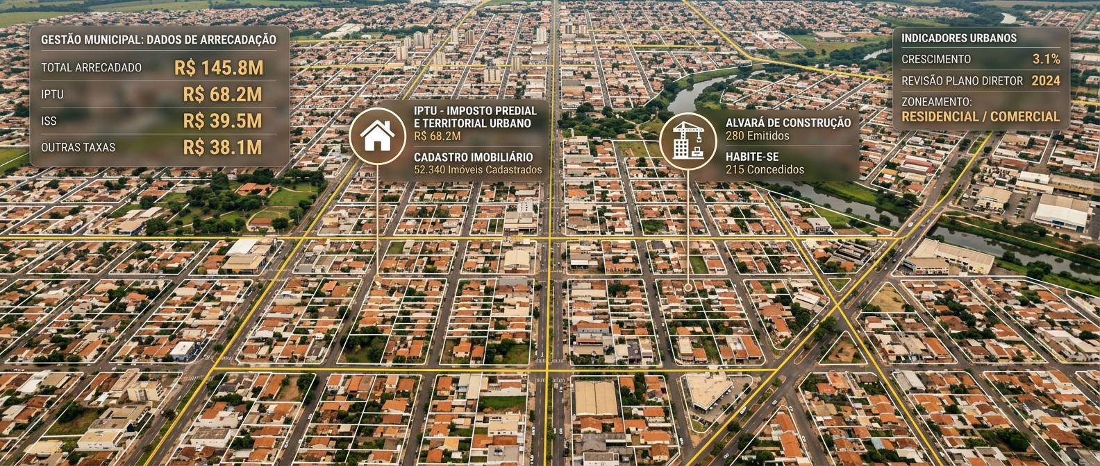SmartGIS - Vista aérea de cidade com grade cadastral urbana